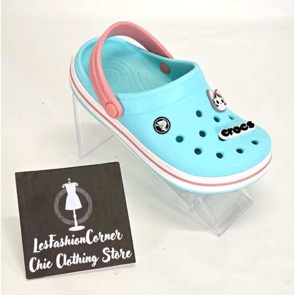 Crocs Junior Ice Blue/Pink Rubber Jibbitz Crocband Clog Size 2 1993 - Picture 11 of 16
